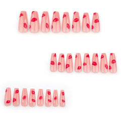 Red Lipstick Press on Nails 24Pcs Long Ballerina Nails
