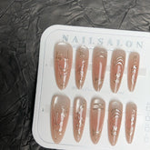Blush Flower Lines Cat Eye(Handmade press on nails)/10Pcs Stiletto Nails