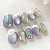 Christmas Tree Snowman Presson on Nails 10Pcs Medium Almond Nails