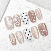 Polka Dot Star Cat Eye on Nails 10Pcs Short Oval Nails
