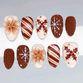 Christmas 3D Flower Presson on Nails 10Pcs Medium Almond Nails