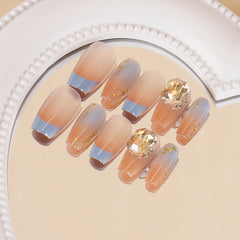 Gold Diamond(Handmade press on nails)/30Pcs Coffin Nails
