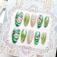 3D Tropical Rainforest(Handmade press on nails)/10Pcs Almond Nails