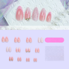 Gradient Glitter Heart Press on Nails 24Pcs Medium Almond Nails