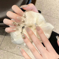 French Champagne Diamond Cat Eye(Handmade press on nails)/10Pcs Coffin Nails