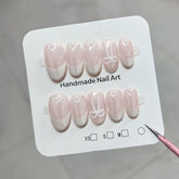 French Pearl Bow(Handmade press on nails)/10Pcs Almond Nails