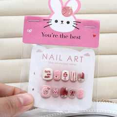 Bunny Pastry Bow Cat Eye(Handmade Press On Nails)/10Pcs Short Children's Nails