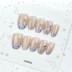 Blue Latte Cat Eye Press on Nails 10Pcs Medium Almond Nails