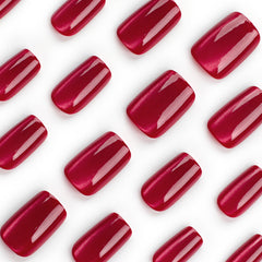 Cat Eye Simple Red Press on Nails 24Pcs Short Squoval Nails