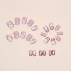 Sparkling Snowflakes Press on Nails 24Pcs Short Squoval Nails