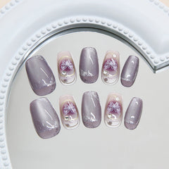 Purple Blush Butterfly Cat Eye(Handmade press on nails)/10Pcs Coffin Nails