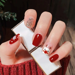 Cute Elk Press on Nails 24Pcs Short Squoval Nails