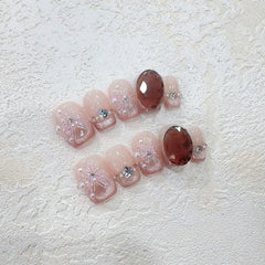 Butterfly Cat Eye Diamond Handmade press on Nails / 10Pcs Squoval Nails