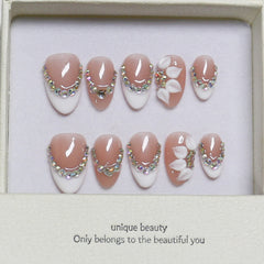 Carved Diamond(Handmade press on nails)/10Pcs Almond Nails