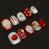 Rabbit Red Apple Presson on Nails 10Pcs Short Square Nails