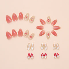 Blush 3D Flowers Pink Press on Nails 24Pcs Short Almond Nails