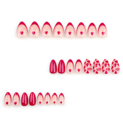 Red Love Press on Nails 24Pcs Medium Almond Nails