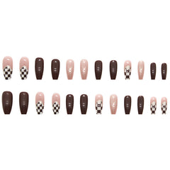Chocolate Chessboard(Handmade press on nails)/24Pcs Ballerina Nails