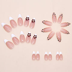 French Leopard Print Flower Presson on Nails 24Pcs Medium Almond Nails
