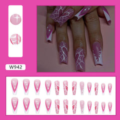 Spider Web Heart Press on Nails 24Pcs Long Ballerina Nails