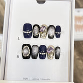 Dark Star Pupil Cat Eye Handmade press on Nails / 10Pcs Squoval Nails