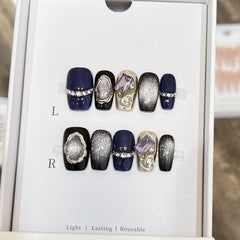 Dark Star Pupil Cat Eye Handmade press on Nails / 10Pcs Squoval Nails