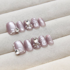 Diamond Swan Cat Eye Gradient(Handmade press on nails)/10Pcs Squoval Nails