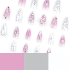 3D Silver Butterfly Press on Nails 24Pcs Medium Almond Nails