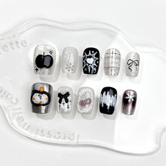 Black Christmas Countdown(Handmade press on nails)/10Pcs Square Nails