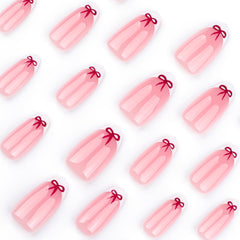Simple French Bow Press on Nails 24Pcs Short Almond Nails