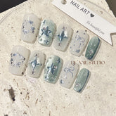 Blue Galaxy Cat Eye(Handmade press on nails)/10Pcs Squoval Nails