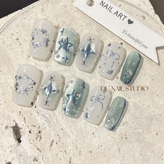 Blue Galaxy Cat Eye(Handmade press on nails)/10Pcs Squoval Nails