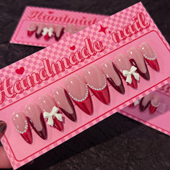 Simple French Bow(Handmade press on nails)/10Pcs Almond Nails