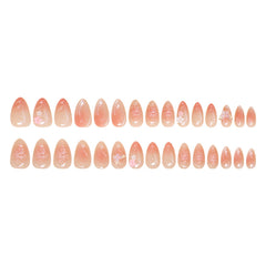 Butterfly 3D flower Pink Press on Nails 24Pcs Short Almond Nails