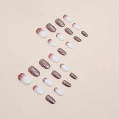 Snowflake Gradient Color Press on Nails 24Pcs Medium Oval Nails