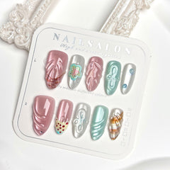 3D Ocean Summer Cat Eye(Handmade press on nails)/10Pcs Almond Nails