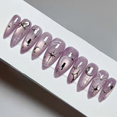 Starry Cat Moon Cat Eye Presson on Nails 24Pcs Medium Almond Nails