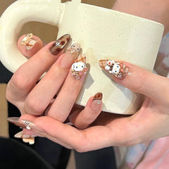 Plaid Kitty Leopard Cat Eye(Handmade press on nails)/10Pcs Stiletto Nails