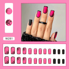 Comic Spider Web Press on Nails 24Pcs Medium Squoval Nails
