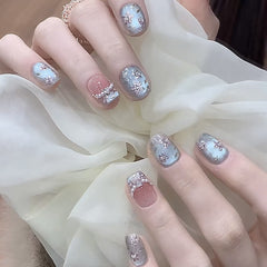 Cat's Eye Sapphire Flower(Handmade press on nails)/10Pcs Square Nails