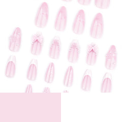 Bow Camellia Press on Nails 24Pcs Medium Almond Nails