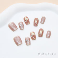 Plaid Golden Butterfly Cat Eye(Handmade press on nails)/10Pcs Squoval Nails
