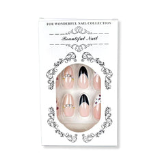 Caramel French 3D Flower Presson on Nails 10Pcs Medium Almond Nails