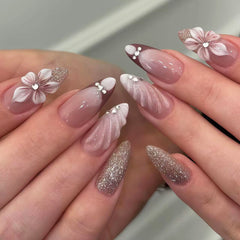Mocha Coffee Cat Eye Press on Nails 10Pcs Medium Almond Nails