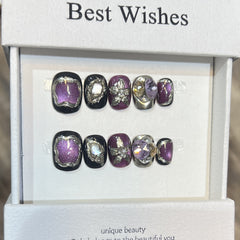 Obsidian Star Eclipse Handmade press on Nails / 10Pcs Squoval Nails