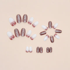 Snowflake Gradient Color Press on Nails 24Pcs Medium Oval Nails