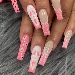 Pink Ghost Press on Nails 24Pcs Long Ballerina Nails