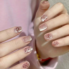 Bow Polka Dots Cat Eye(Handmade press on nails)/10Pcs Squoval Nails