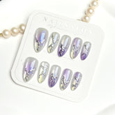 Aurora Ice Blue Purple Cat Eye(Handmade press on nails)/10Pcs Almond Nails