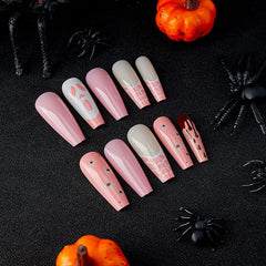 Pink Ghost Press on Nails 24Pcs Long Ballerina Nails
